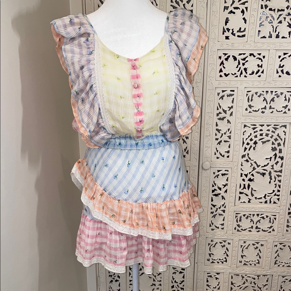 LoveShackFancy Pastel Multi‑Color Ruffle Mini Dress